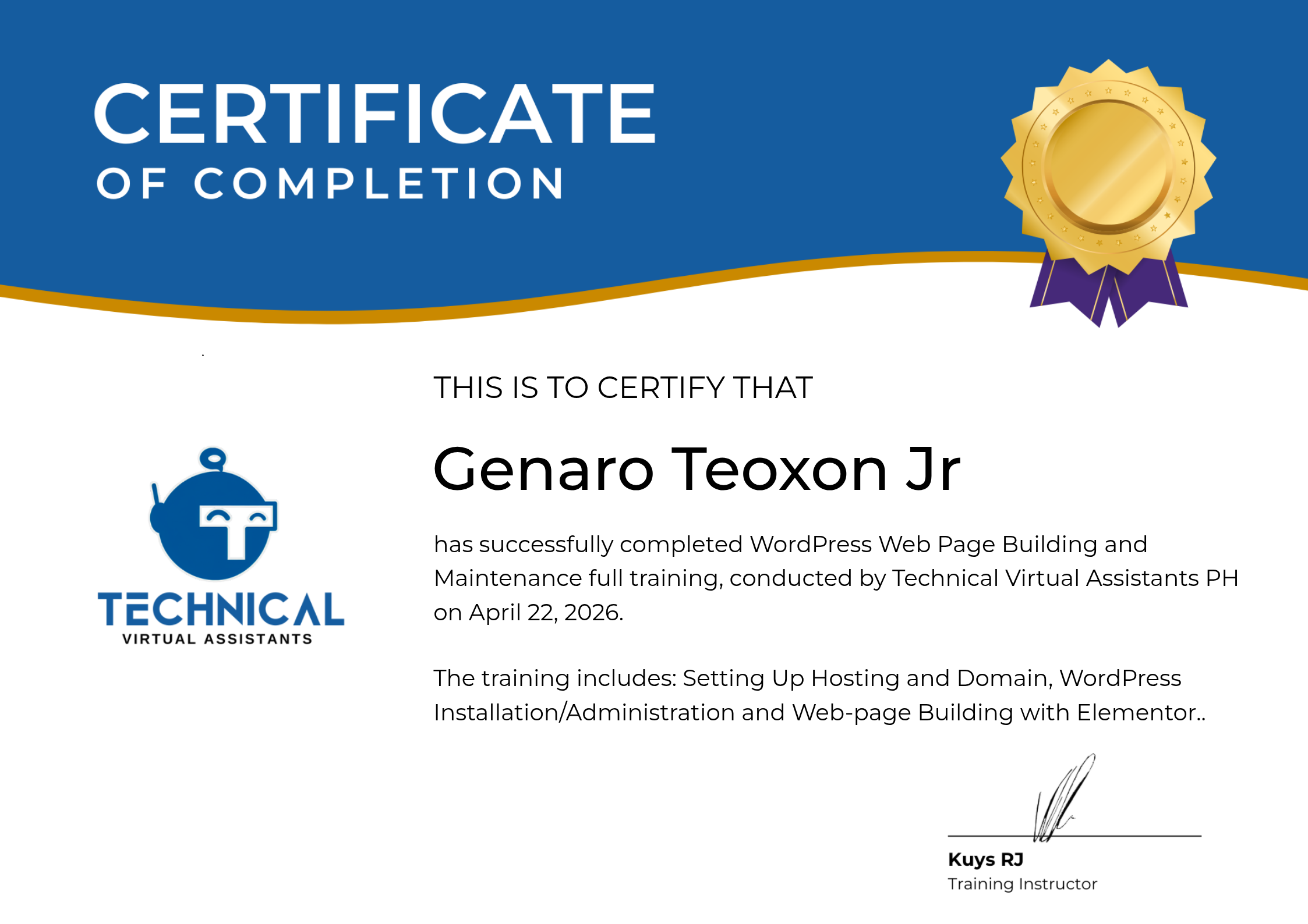 WordPress Web Page Building Certificate